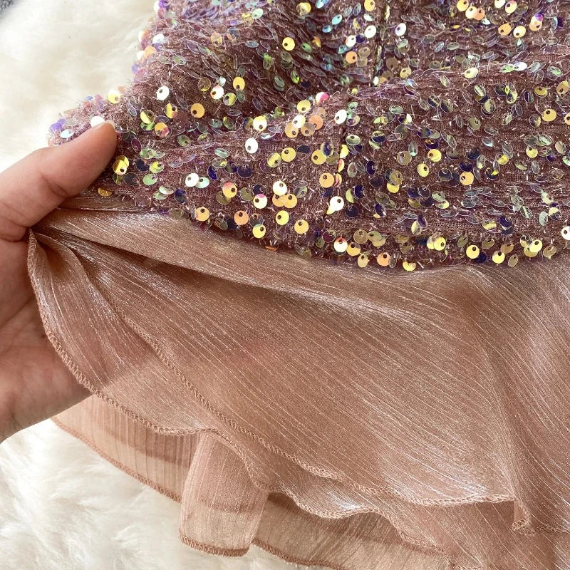 Paillettenkleid mit Trägern in Rosa Violett
