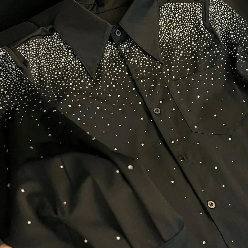Schwarzes Hemd mit Strass für Herren