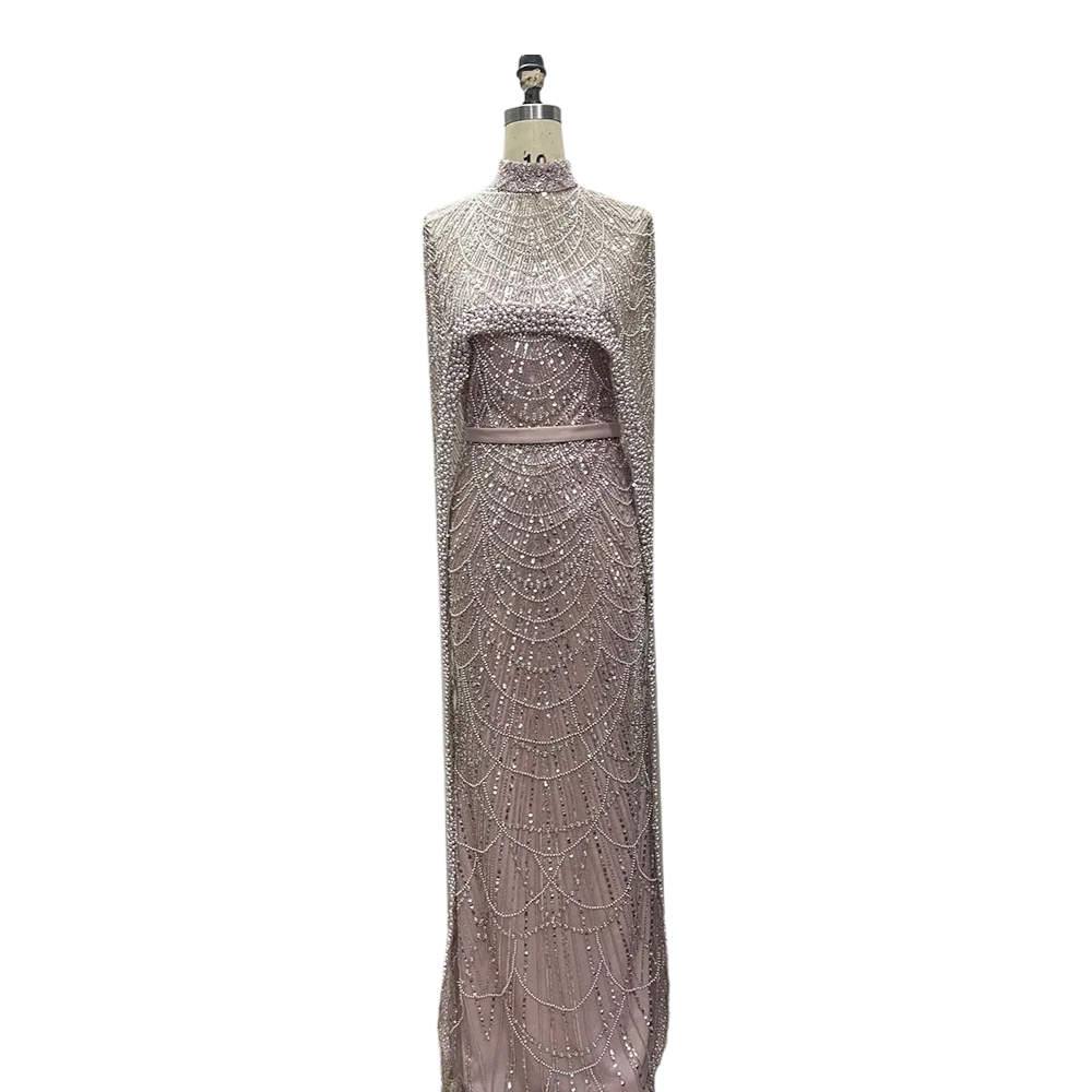 Abendkleid mit Pailletten und Perlen
