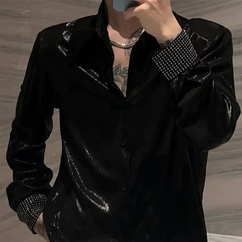 Herren Hemd mit Pailletten und Strass, Langarm