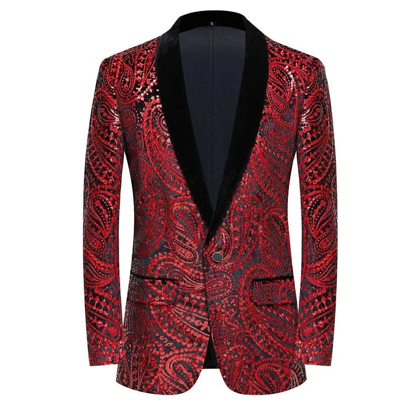 Herren Blazer Jacke Pailletten Samt