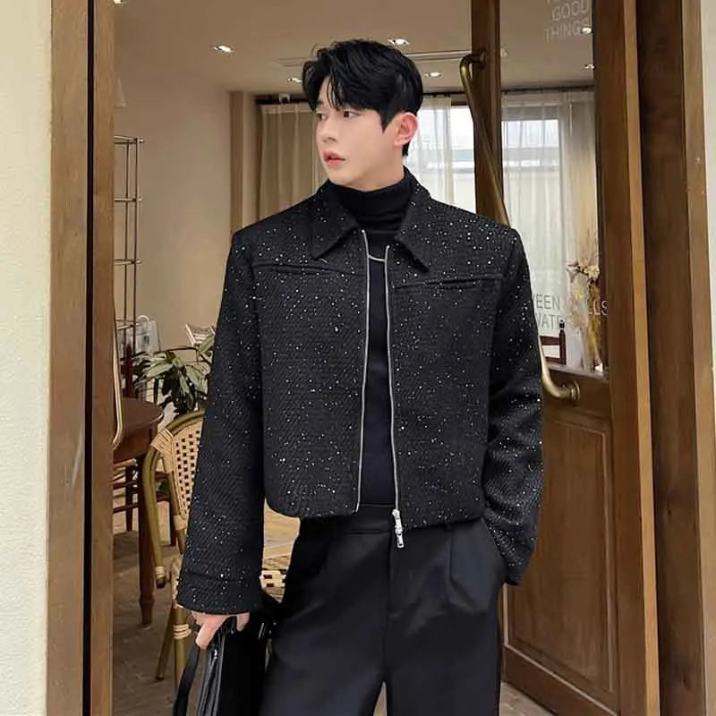 Schwarze Paillettenjacke Herren mit Reißverschluss
