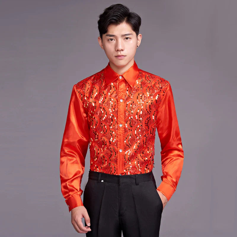 Herren-Paillettenshirt aus Satin