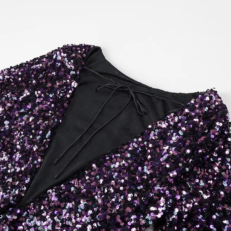 Damen Paillettenkleid Rückenfrei Violett