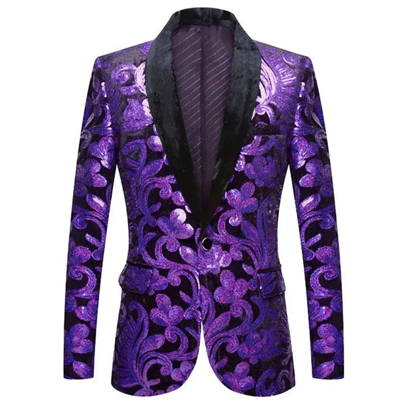 Herren Blazer Jacke Pailletten Samt