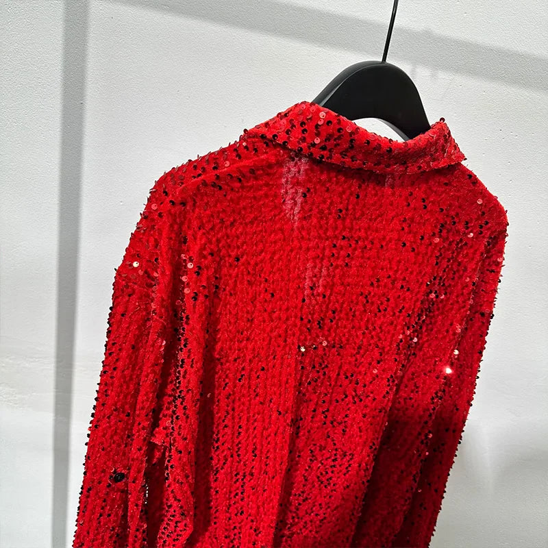 Rote Herren-Paillettenhemd