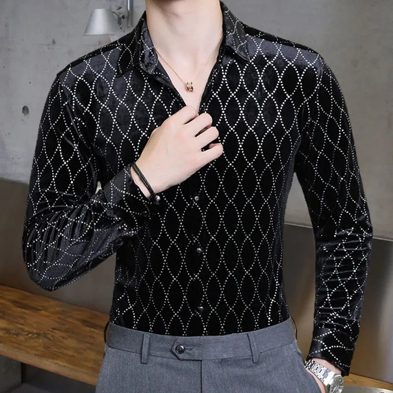 Velours-Paillettent-Shirt für Herren