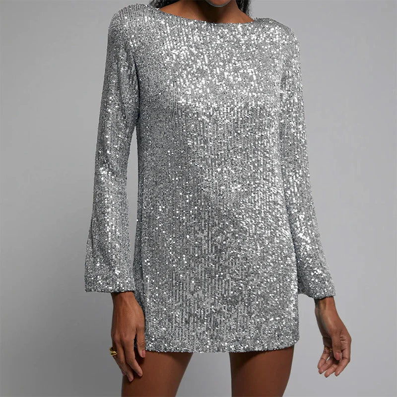 Langes Damen-T-Shirt-Kleid mit Pailletten