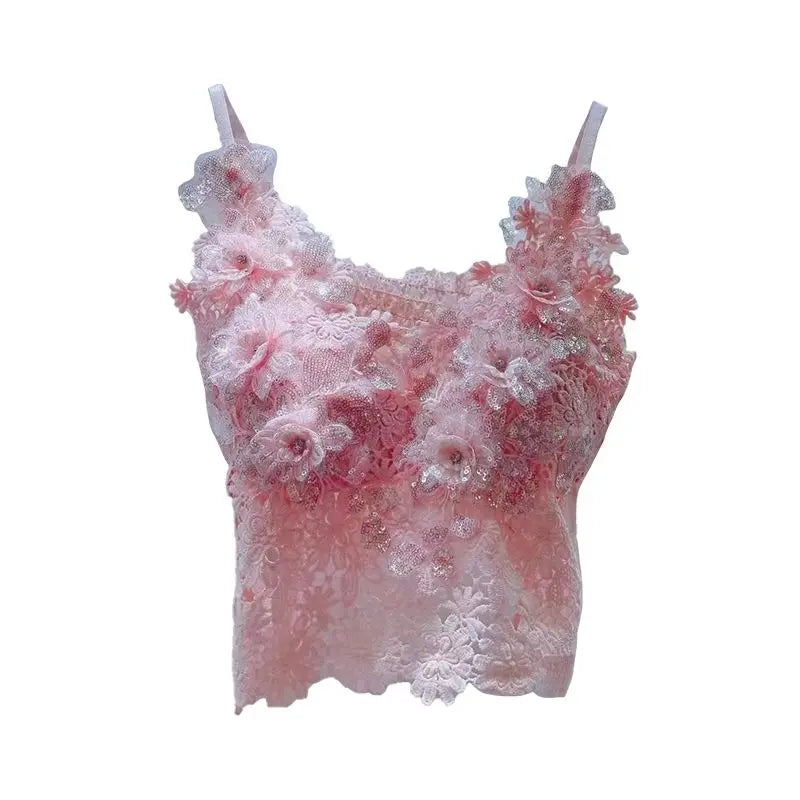 Top Crop Top mit Blumen und Pailletten