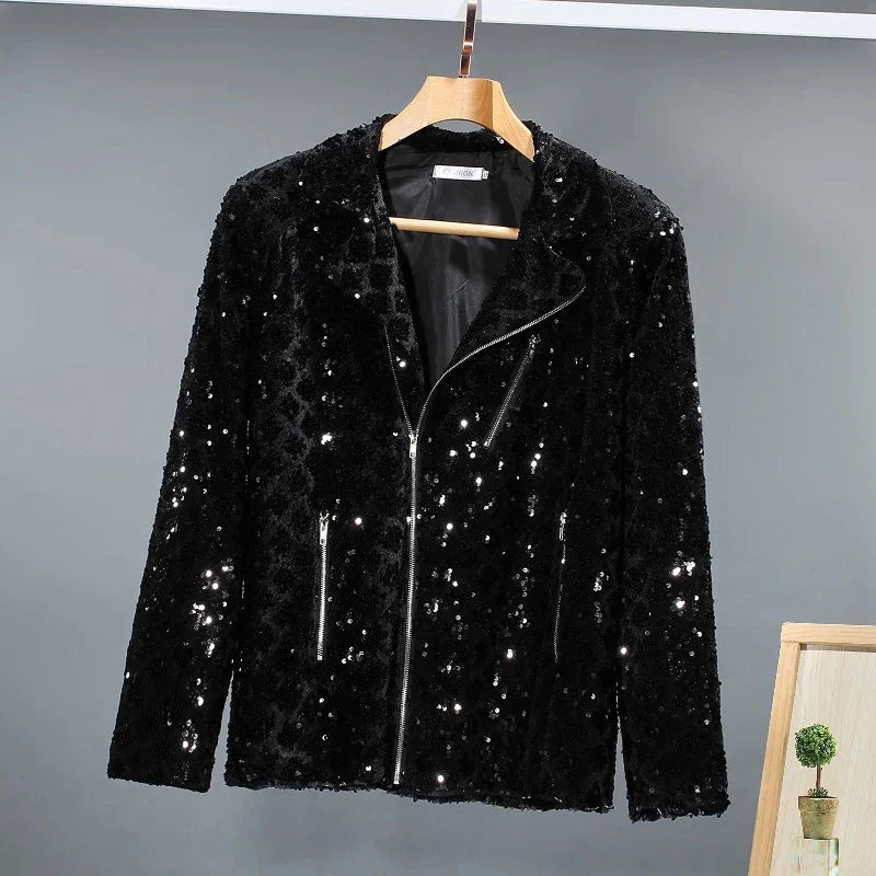 Herren Pailletten Jacke mit Reißverschluss