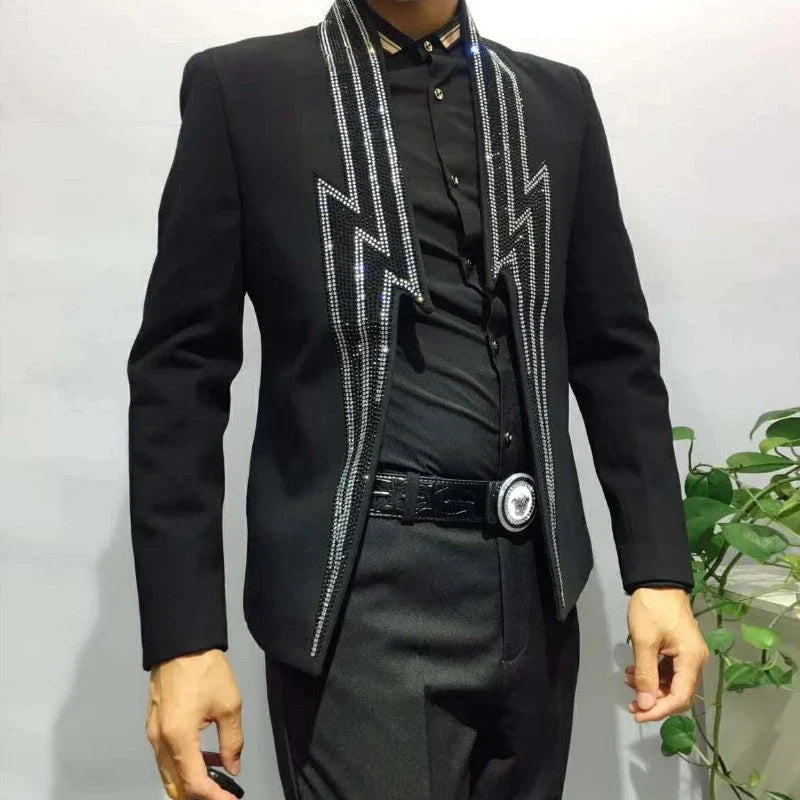 Herren Blazer Jacke mit Strass und Reißverschluss