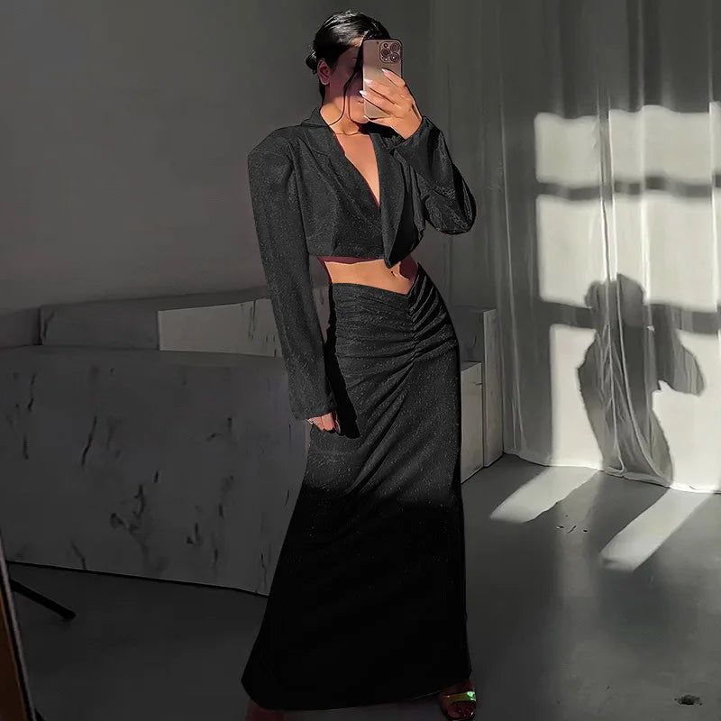 Ensemble Oberteil und Kleid mit Pailletten