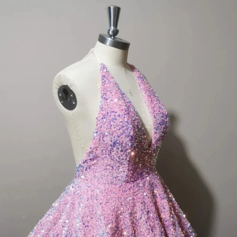Sexy Pailletten Kleid Halsband