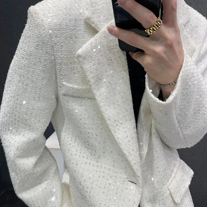 Herren Glitzer-Blazer Jacke Schwarz und Weiß