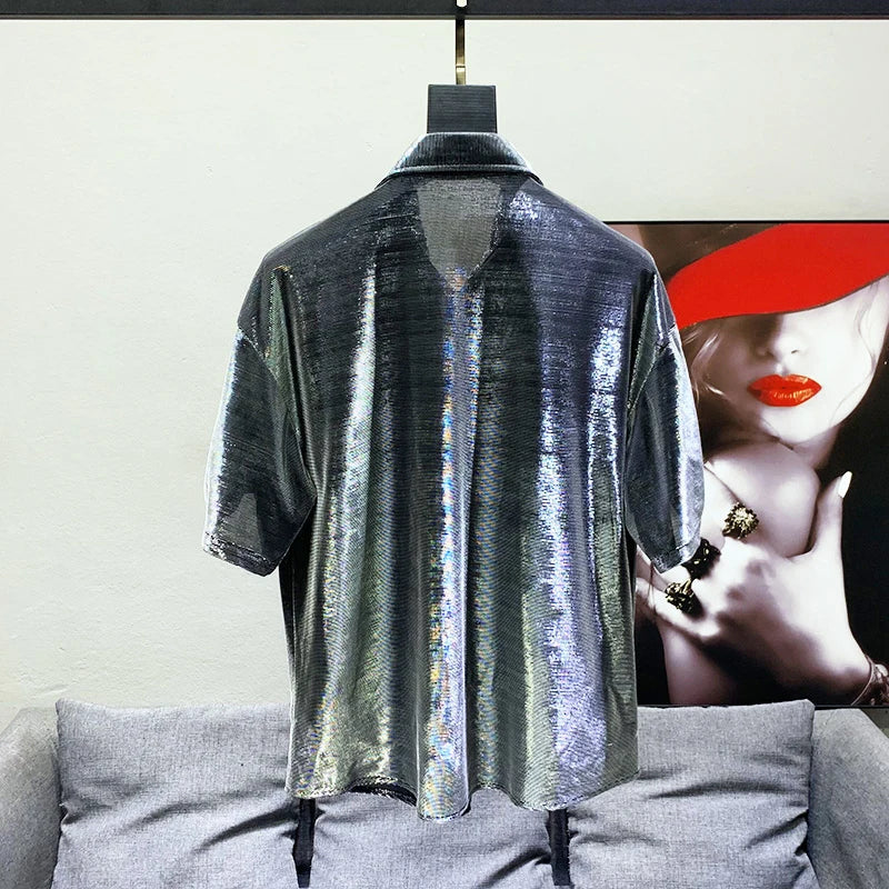 Transparente Herren Paillettiert Glänzende Hemd