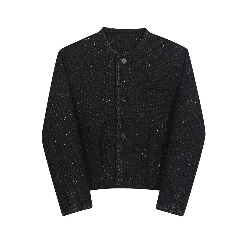 Herren Pailletten Jacke Schwarzer Rundhalsausschnitt