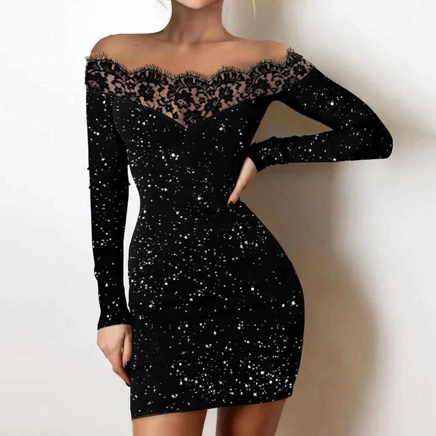 Schwarzes Pailletten-Kleid