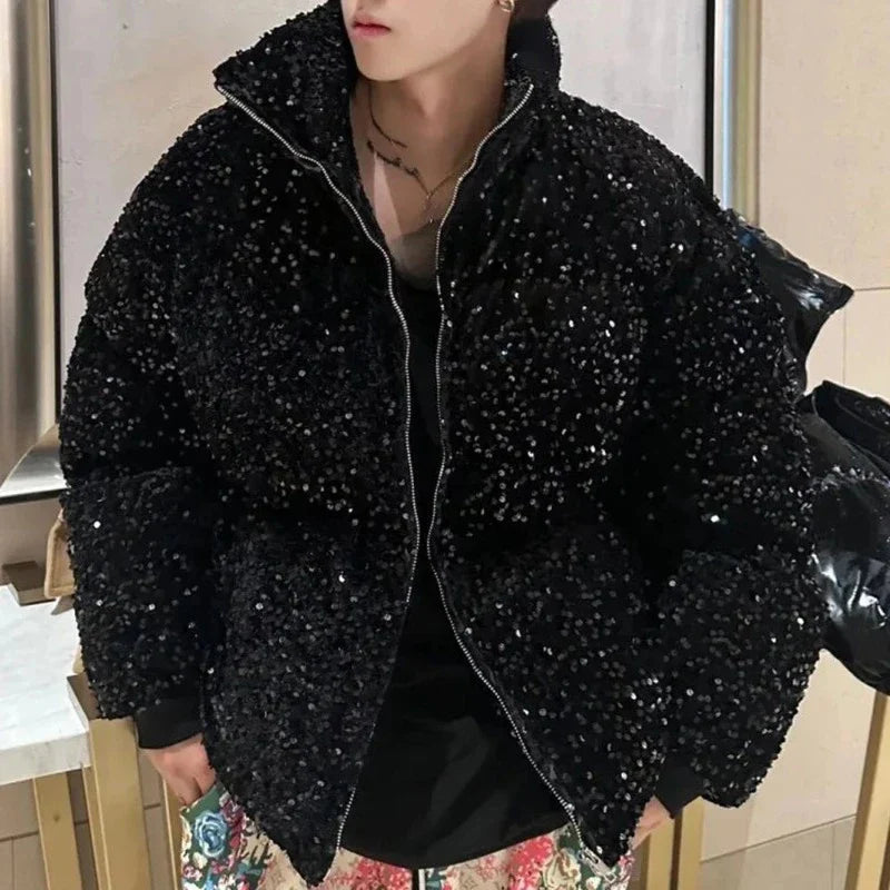 Beregnete gesteppte Paillettenjacke Schwarz für Herren