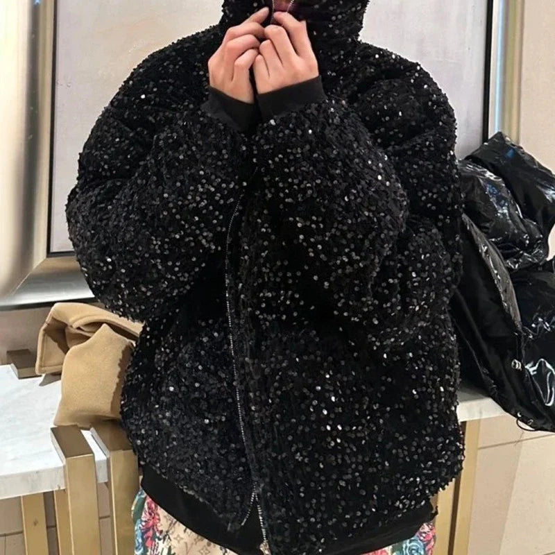 Beregnete gesteppte Paillettenjacke Schwarz für Herren