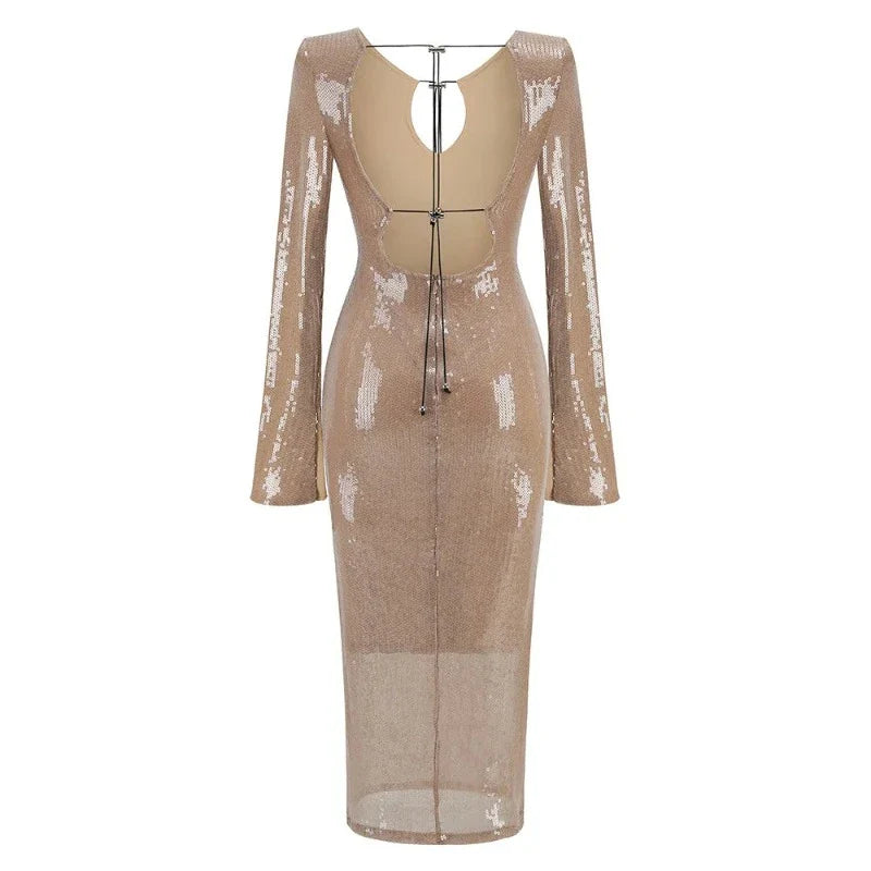 Langes Pailletten-Kleid mit Schnürung am Brustbereich