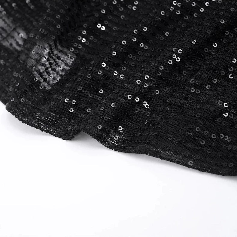 Abendkleid Schwarz Pailletten Rücken Schleife