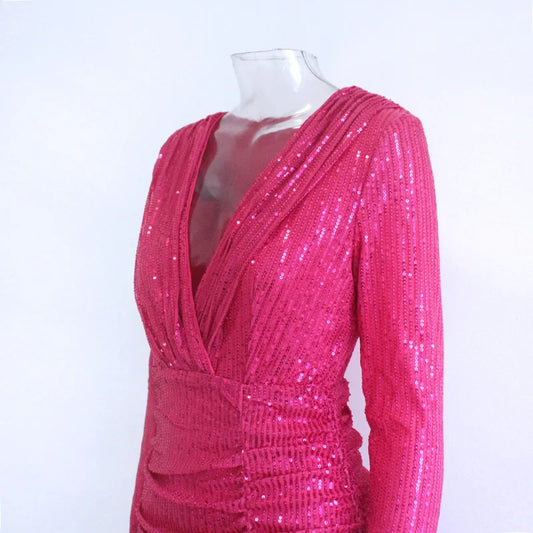 Kleid mit Pailletten, Wickeloptik und Falten