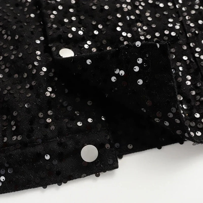 Schwarze Jeansjacke mit Pailletten für Herren