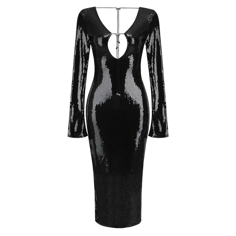 Langes Pailletten-Kleid mit Schnürung am Brustbereich