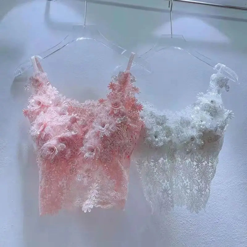Top Crop Top mit Blumen und Pailletten