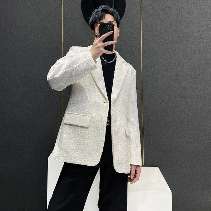 Herren Glitzer-Blazer Jacke Schwarz und Weiß