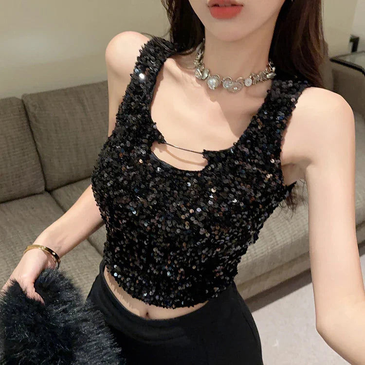 Top Noir Tanktop mit Pailletten für Damen