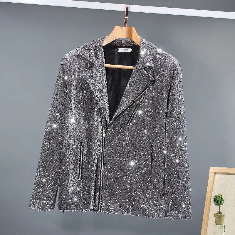Herren Pailletten Jacke mit Reißverschluss