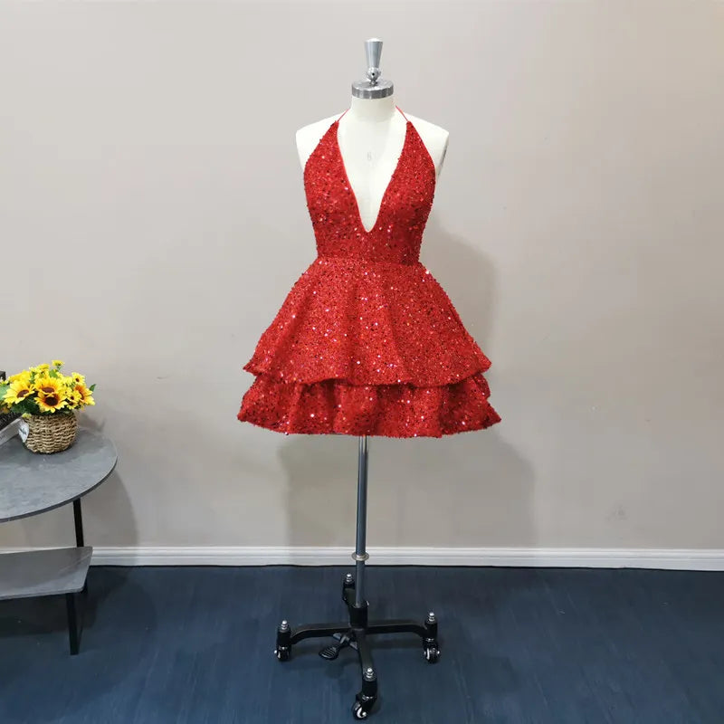 Sexy Pailletten Kleid Halsband