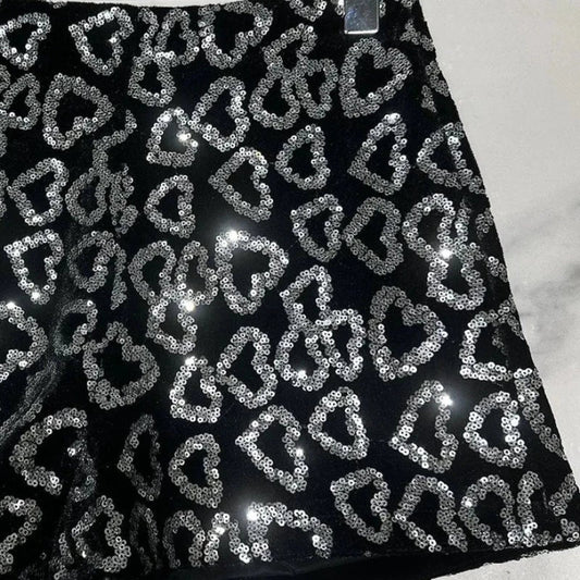 Kurze Pailletten Herz Schwarz