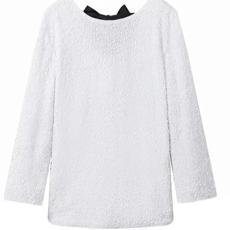 T-Shirt Pailletten Schleifen-Design Damen