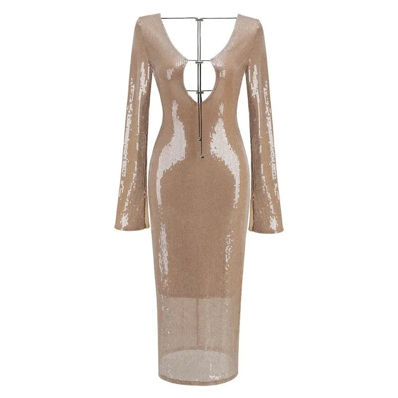 Langes Pailletten-Kleid mit Schnürung am Brustbereich