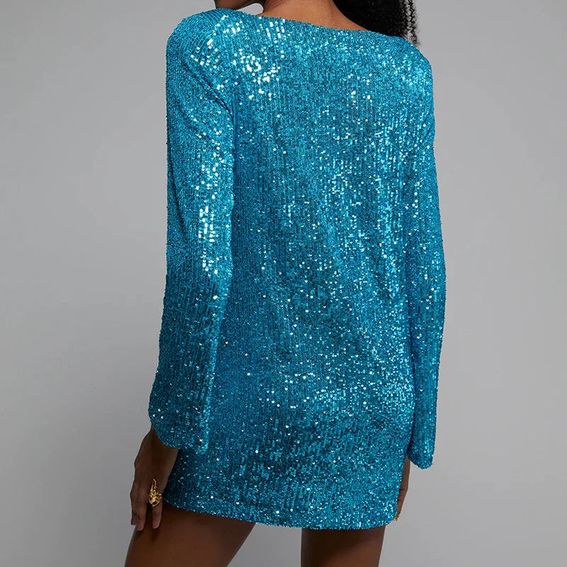 Langes Damen-T-Shirt-Kleid mit Pailletten