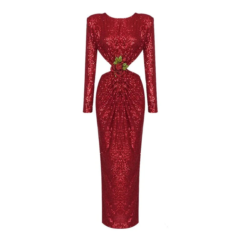 Pailletten-Kleid mit Rückenausschnitt und Blumen