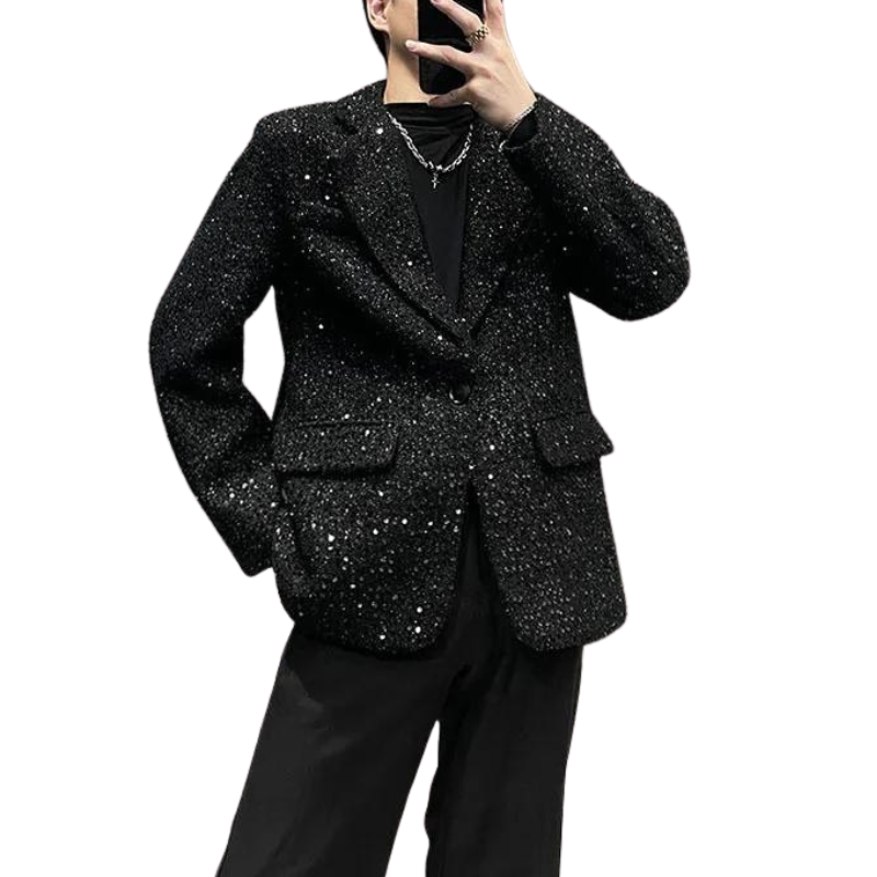 Herren Glitzer-Blazer Jacke Schwarz und Weiß
