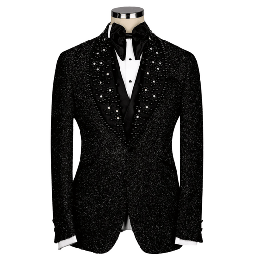 Anzugjacke, Hose und Weste aus schwarzen Pailletten für Herren