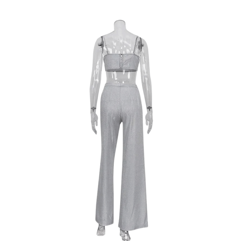 Haut und Hose mit silbernen Pailletten