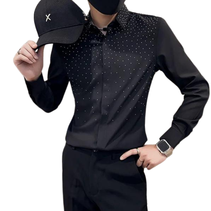 Schwarzes Herrenhemd mit Strass