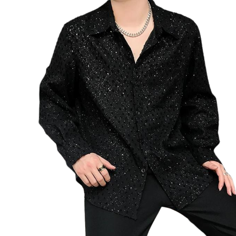 Schwarzes Herren-Shirt mit Paillettenstrick