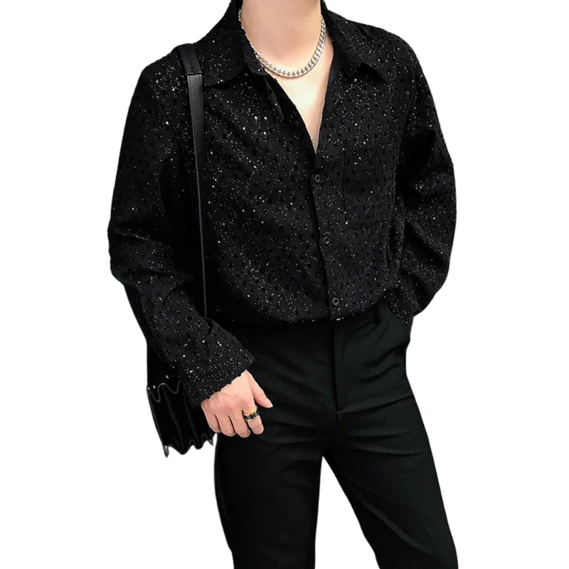 Schwarzes Herren-Shirt mit Paillettenstrick