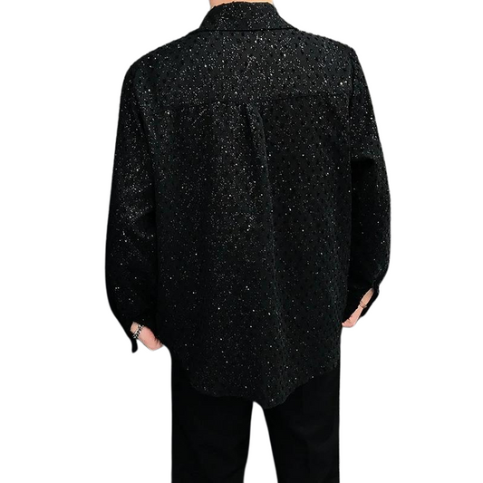Schwarzes Herren-Shirt mit Paillettenstrick