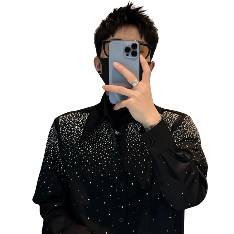 Schwarzes Hemd mit Strass für Herren