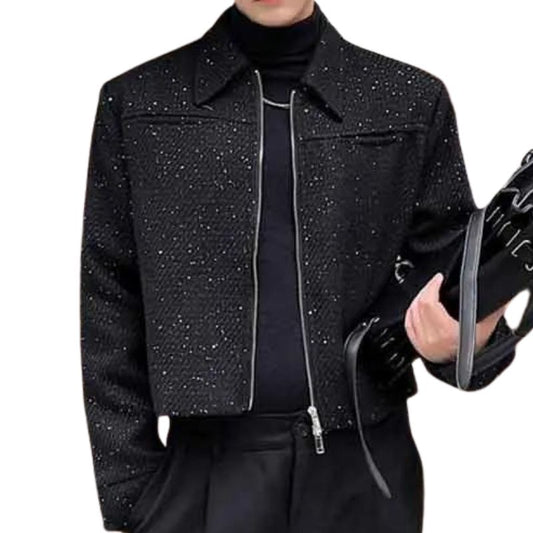Schwarze Paillettenjacke Herren mit Reißverschluss