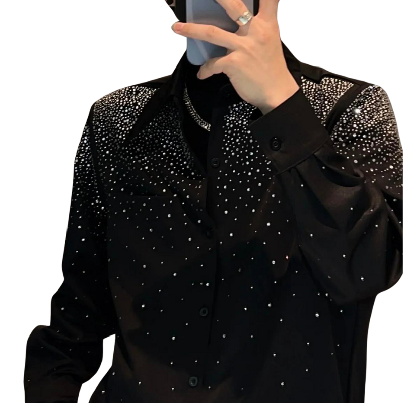 Schwarzes Hemd mit Strass für Herren