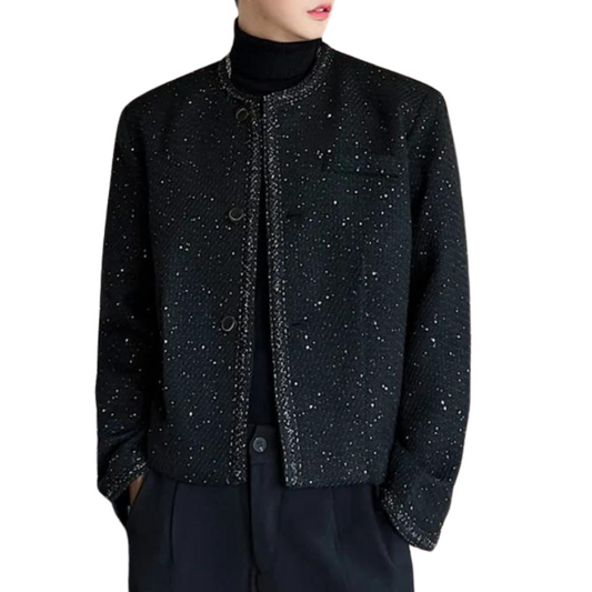 Herren Pailletten Jacke Schwarzer Rundhalsausschnitt