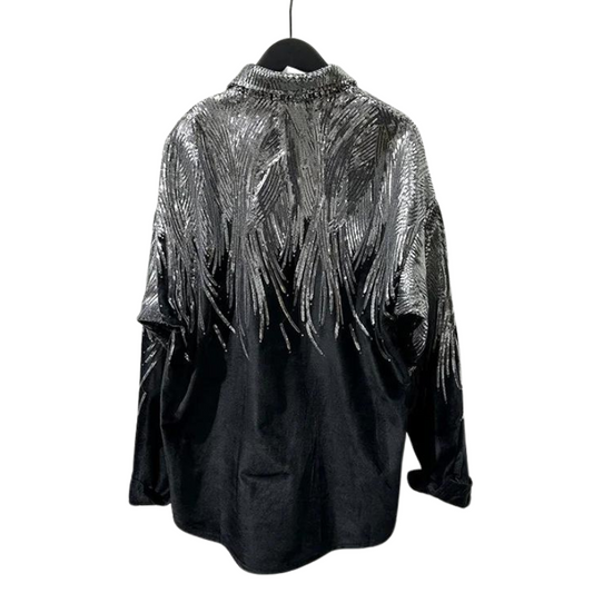 Schwarzes Hemd mit Paillettenflügeln für Herren